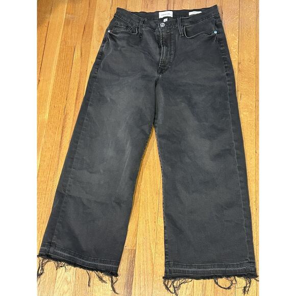FRAME denim women’s jeans black washed frayed hem high rise Ali wide crop Sz 30 - Picture 4 of 5